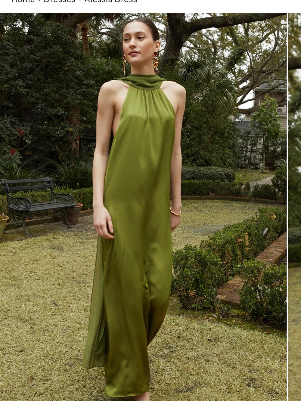 Opt Olive Halter Neck Satin Maxi Dress
